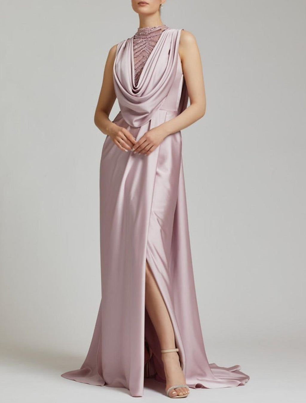 Mermaid / Trumpet Evening Gown Elegant Dress Formal Christmas Court Train Sleeveless Cowl Neck with Ruched Slit