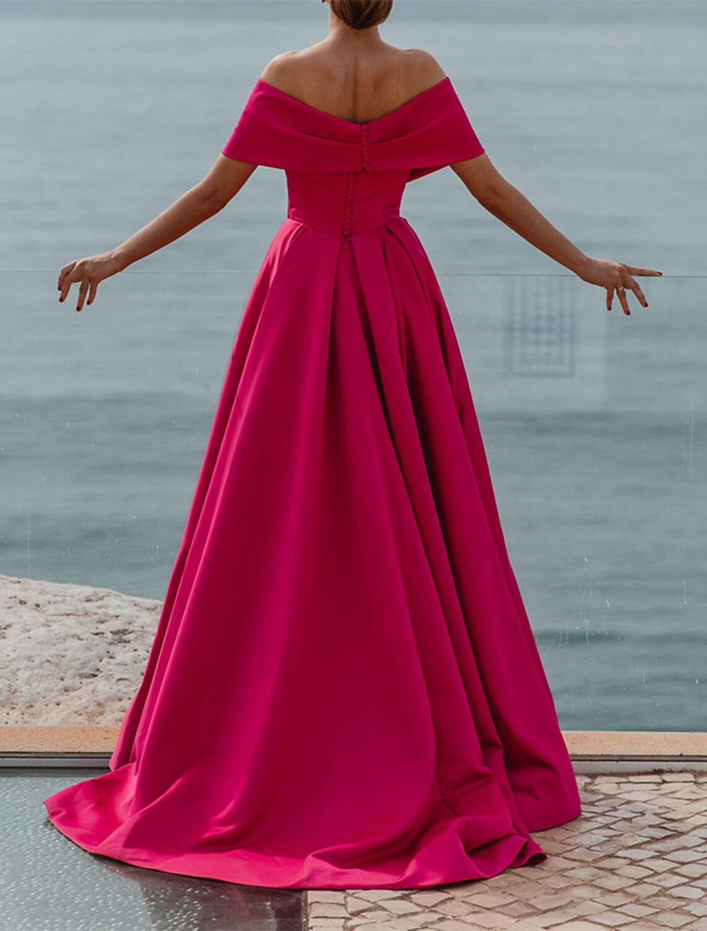 Evening Gown Party Dress Celebrity Style Dress Formal Wedding Court Train Sleeveless Off Shoulder Bridesmaid Dress with Ruched