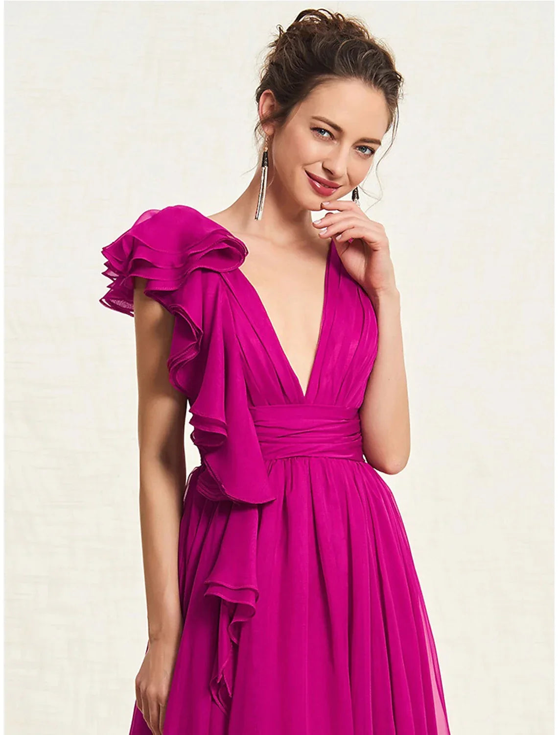 Evening Gown Open Back Dress Wedding Guest Sweep / Brush Train Sleeveless V Neck Wednesday Addams Family Backless with Pleats Ruched Ruffles