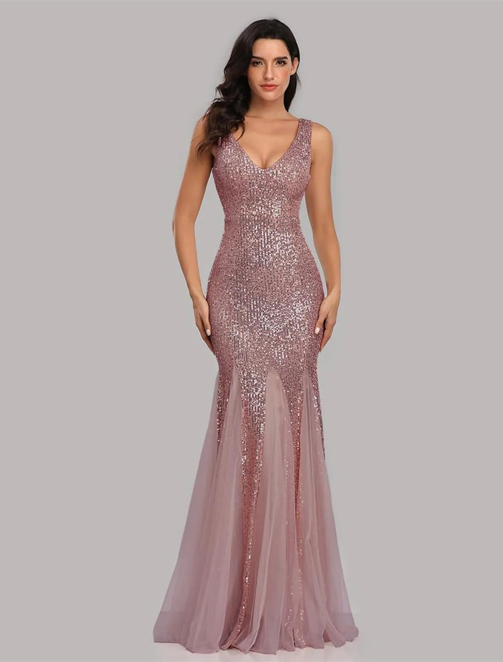 Sparkle Sexy Party Wear Formal Evening Dress V Neck Sleeveless Floor Length