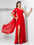 Sheath / Column Empire Wedding Guest Formal Evening Dress One Shoulder Sleeveless Floor Length with Draping Slit
