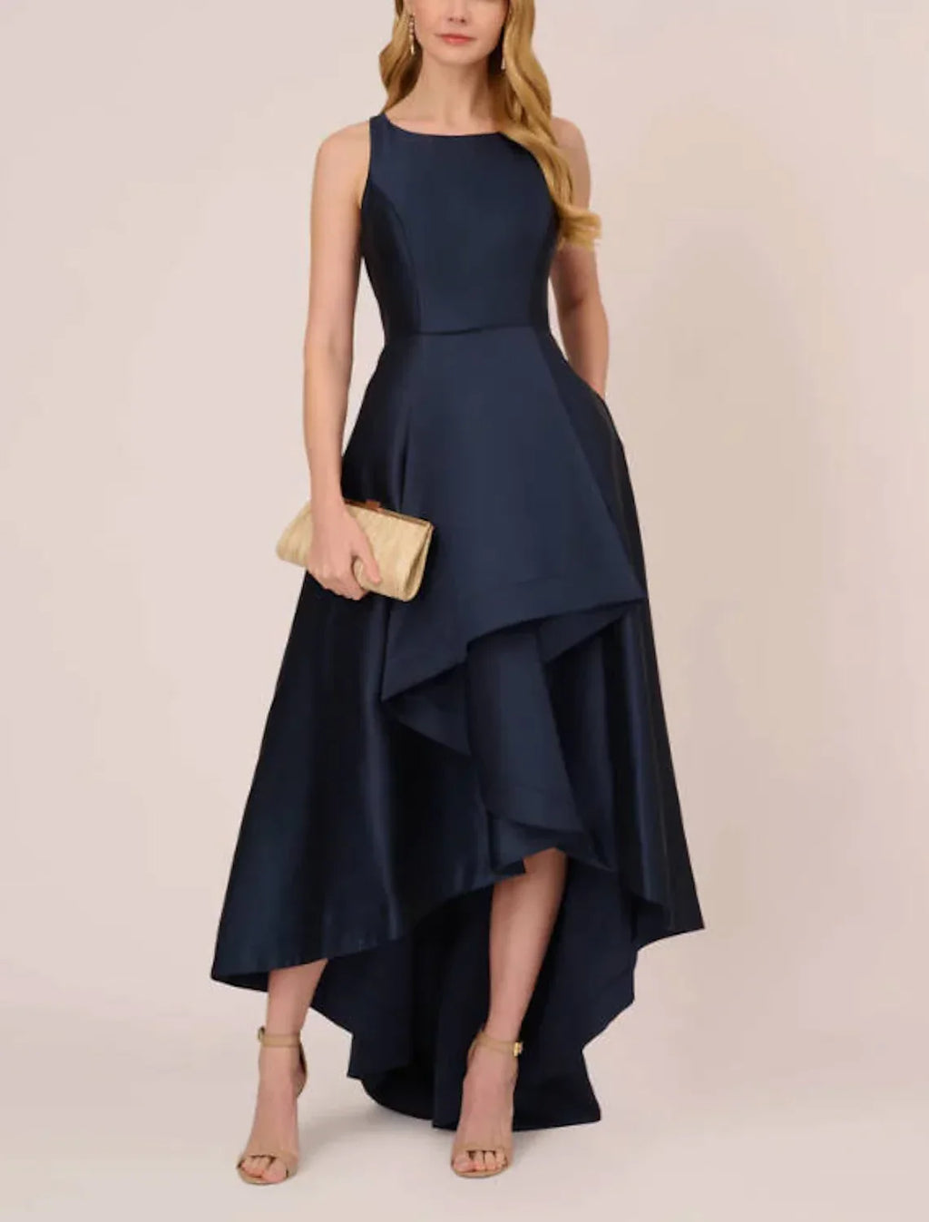 Evening Gown High Low Dress Wedding Wedding Guest Asymmetrical Sleeveless Boat Neck Taffeta with Pleats Pocket