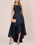 Evening Gown High Low Dress Wedding Wedding Guest Asymmetrical Sleeveless Boat Neck Taffeta with Pleats Pocket