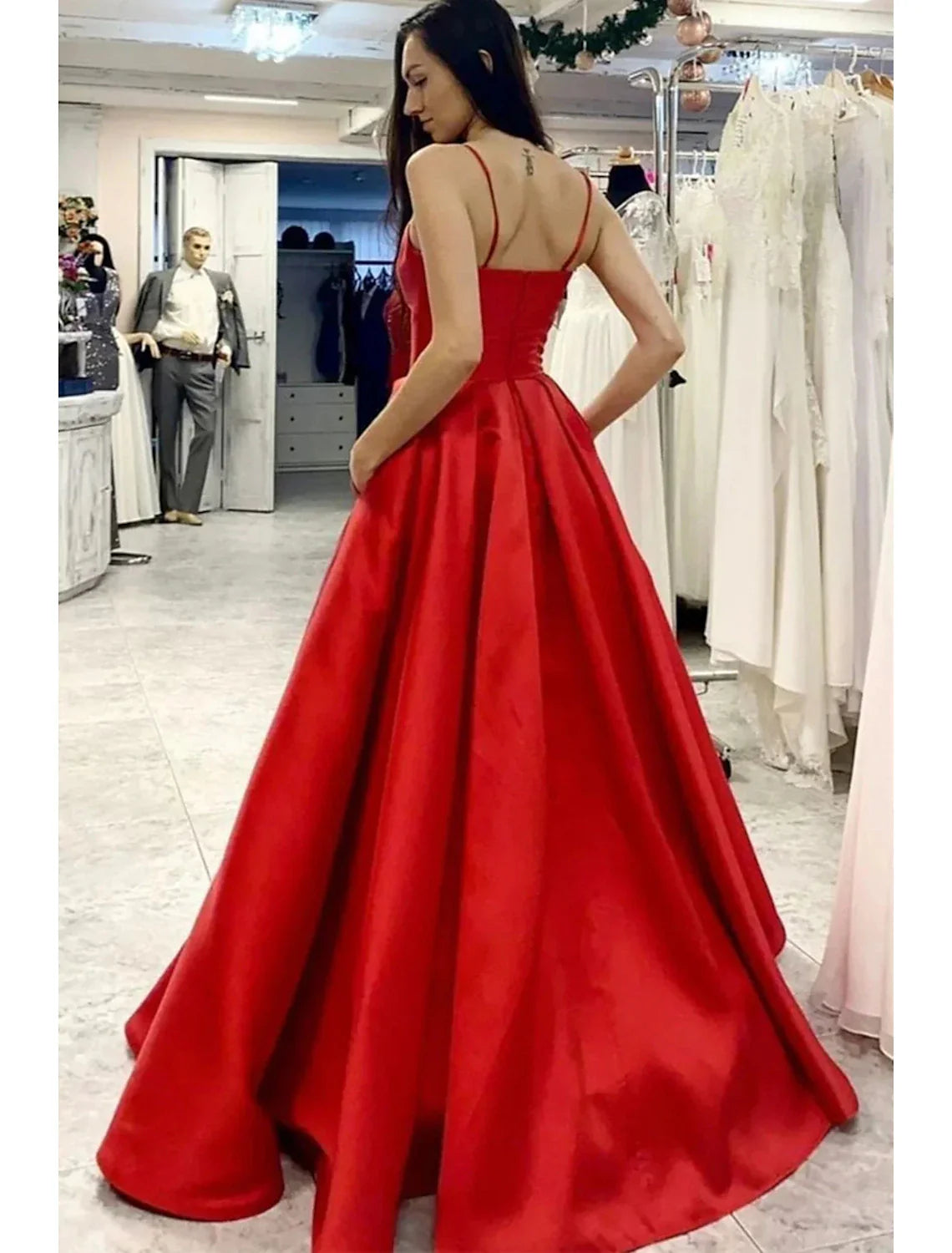 Minimalist Dress Formal Floor Length Sleeveless V Neck Pocket with Pleats