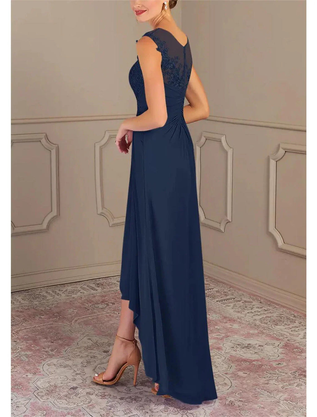 Mother of the Bride Dress Formal Wedding Guest Elegant Jewel Neck Asymmetrical Sleeveless with Ruching