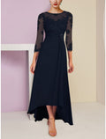 Mother of the Bride Dress Wedding Guest Elegant Scoop Neck Asymmetrical Ankle Length 3/4 Length Sleeve with Ruching