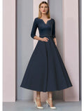 Mother of the Bride Dress Wedding Vintage Elegant V Neck Length Short Sleeve with Pleats Beading