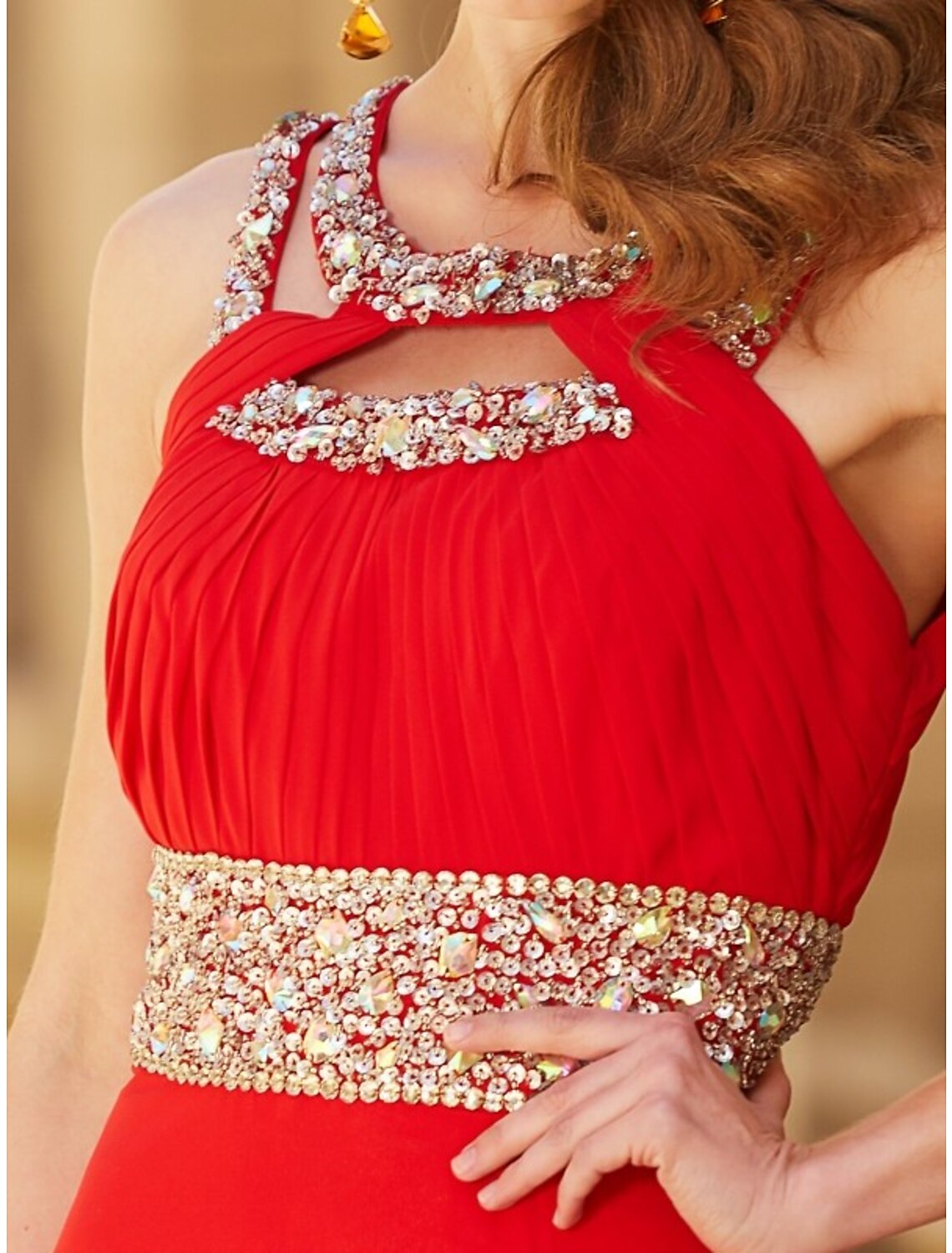 Evening Gown Sparkle & Shine Dress Wedding Guest Party Wear Floor Length Sleeveless Halter Neck with Rhinestone