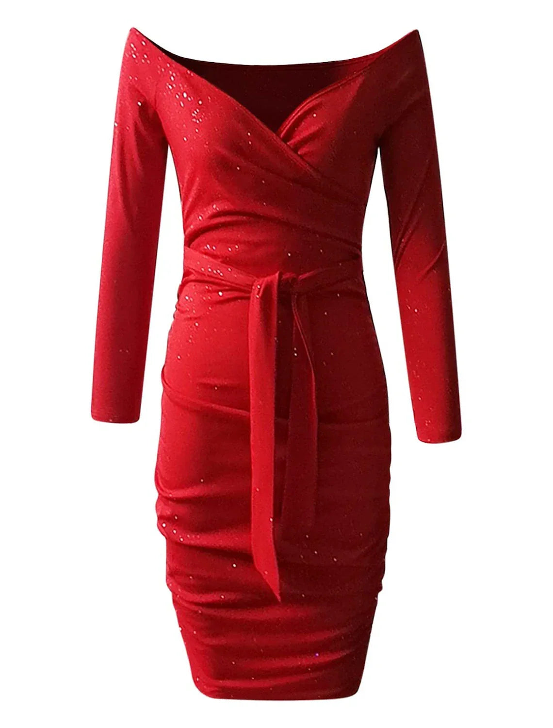 Sheath / Column Party Dresses Sparkle & Shine Dress Wedding Guest Party Wear Knee Length Long Sleeve Off Shoulder with Pure Color