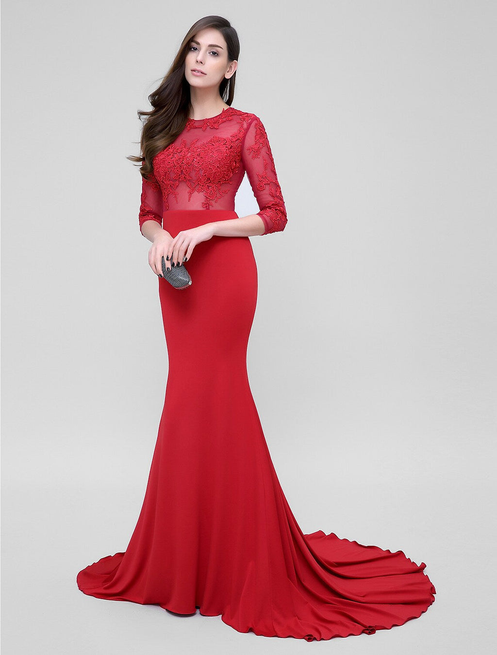 Formal Evening Court Length Sleeve Neck Appliques