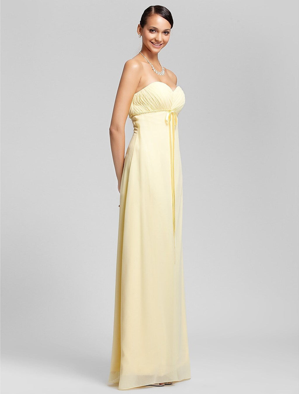 Bridesmaid Dress Strapless Sleeveless Elegant Floor Length with Bow