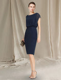 Glamorous sheath bateau dolman sleeve zipback knee mother of the bride dresses