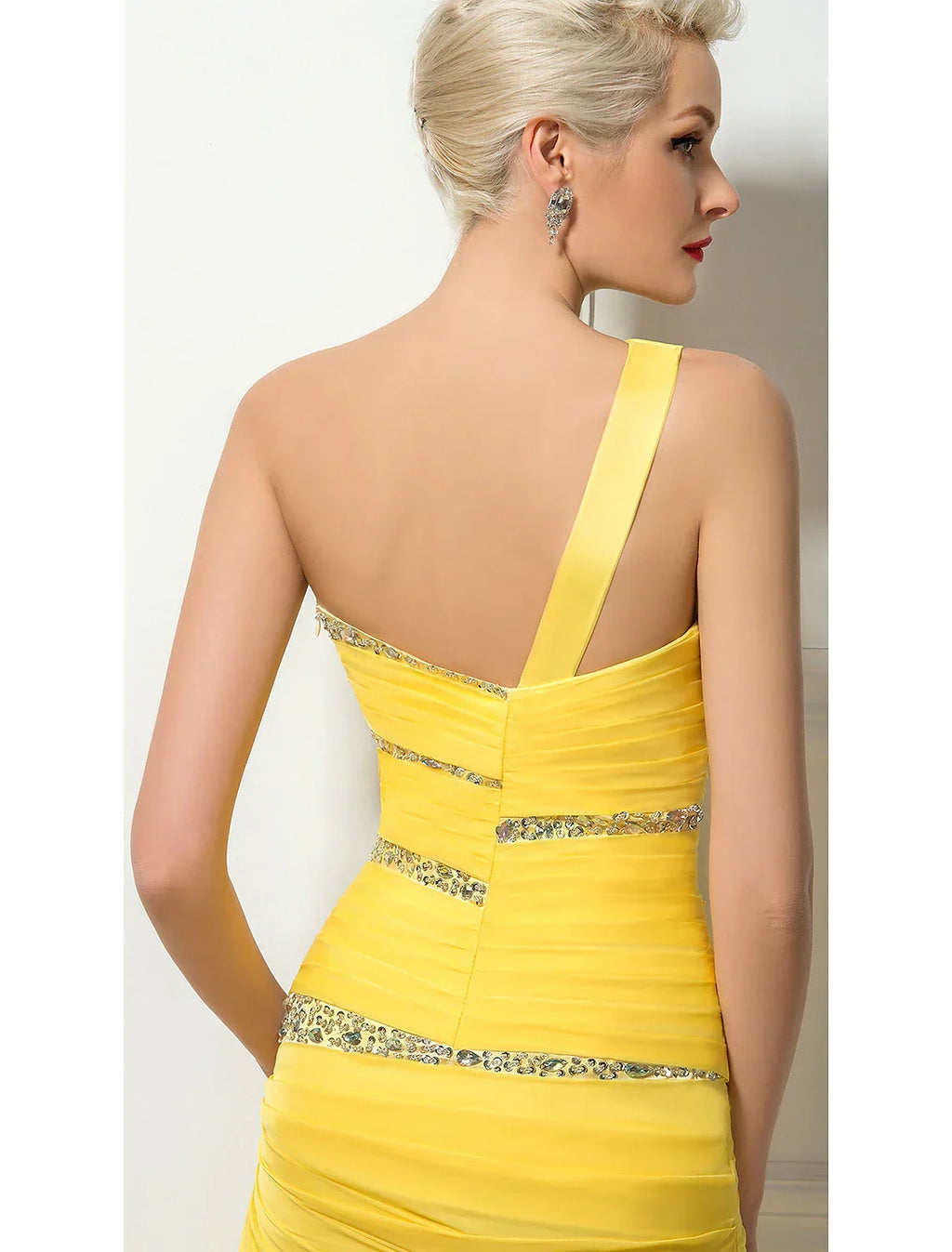 Sexy Engagement Formal Evening Dress One Shoulder Backless Sleeveless Crystals