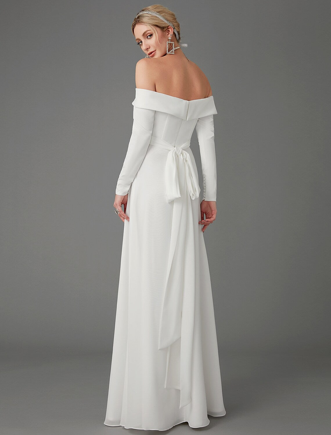 Engagement Formal Wedding Dresses A-Line Long Sleeve Off Shoulder