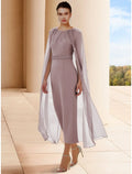 Sheath / Column Mother of the Bride Dress Wedding Guest Elegant Scoop Neck Ankle Length Sleeveless with Beading Ruching