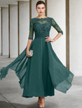 Mother of the Bride Dress Wedding Guest Plus Size Elegant Jewel Neck Ankle Length Half Sleeve with Ruched Beading Appliques Fall