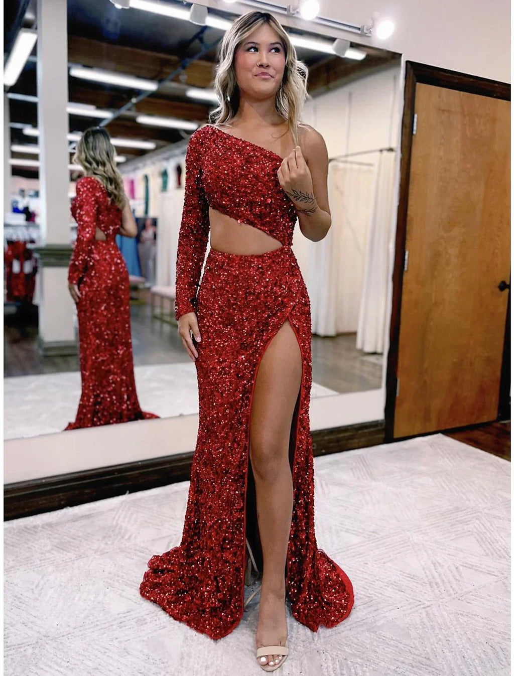 Sheath / Column Prom Dresses Maxi Dress Party Wear Floor Length Short Sleeve V Neck V Back with Slit