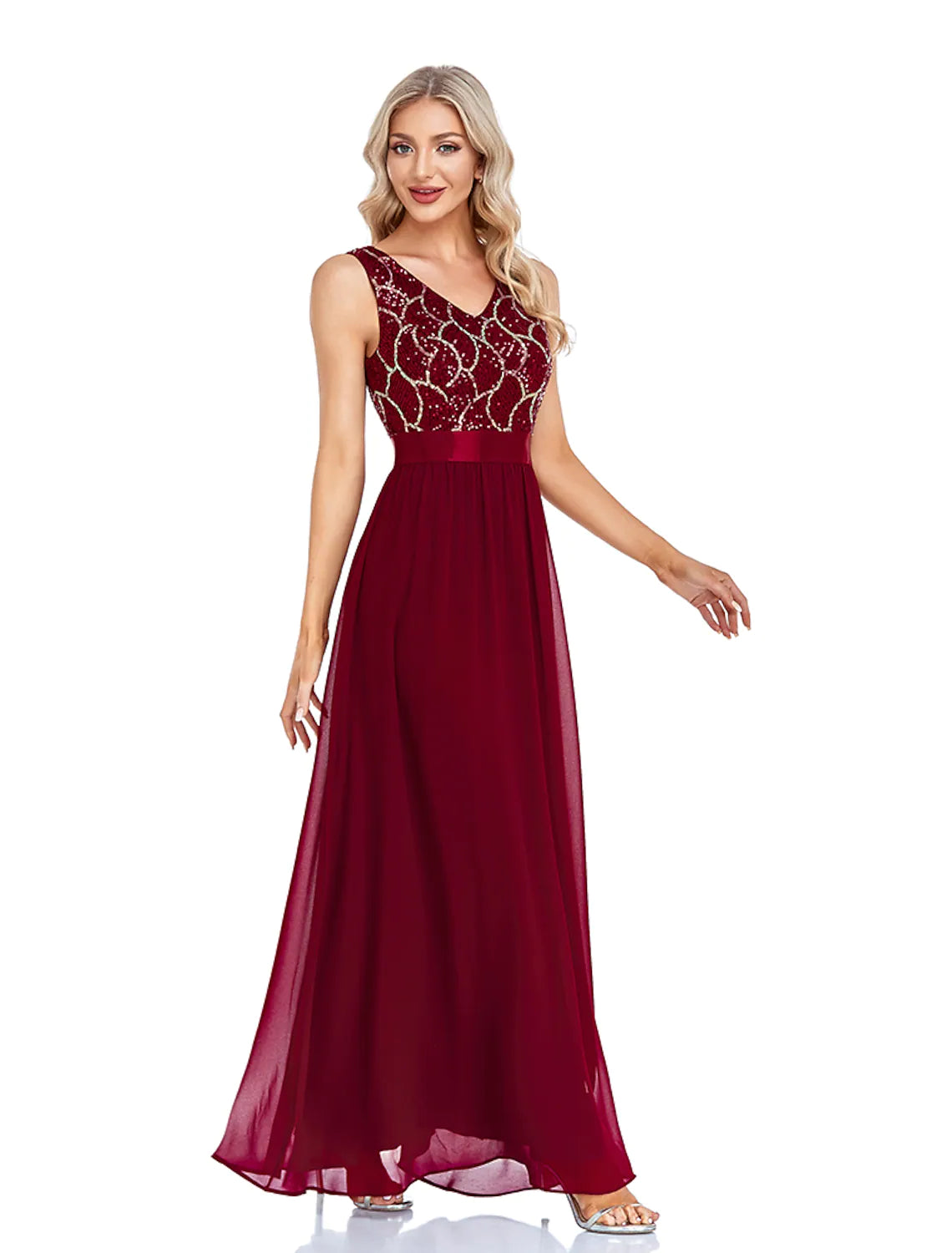 Evening Gown Sexy Dress Wedding Sleeveless V Neck V Back with Splicing