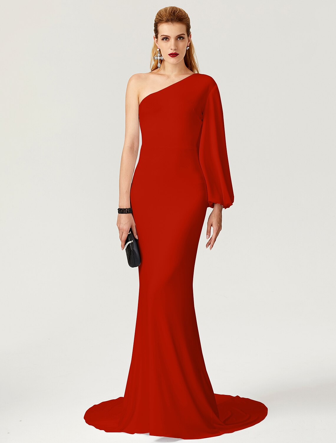 Mermaid / Trumpet Celebrity Style Dress Engagement Court Train Long Sleeve One Shoulder with Pleats