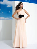 Party Wear Floor Length Sleeveless One Shoulder Belt Sash with Belt Ruched