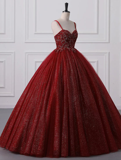 Elegant Red Ball-Gown Classic-Neck Sleeveless Classic-Back Floor-Length Prom Dress