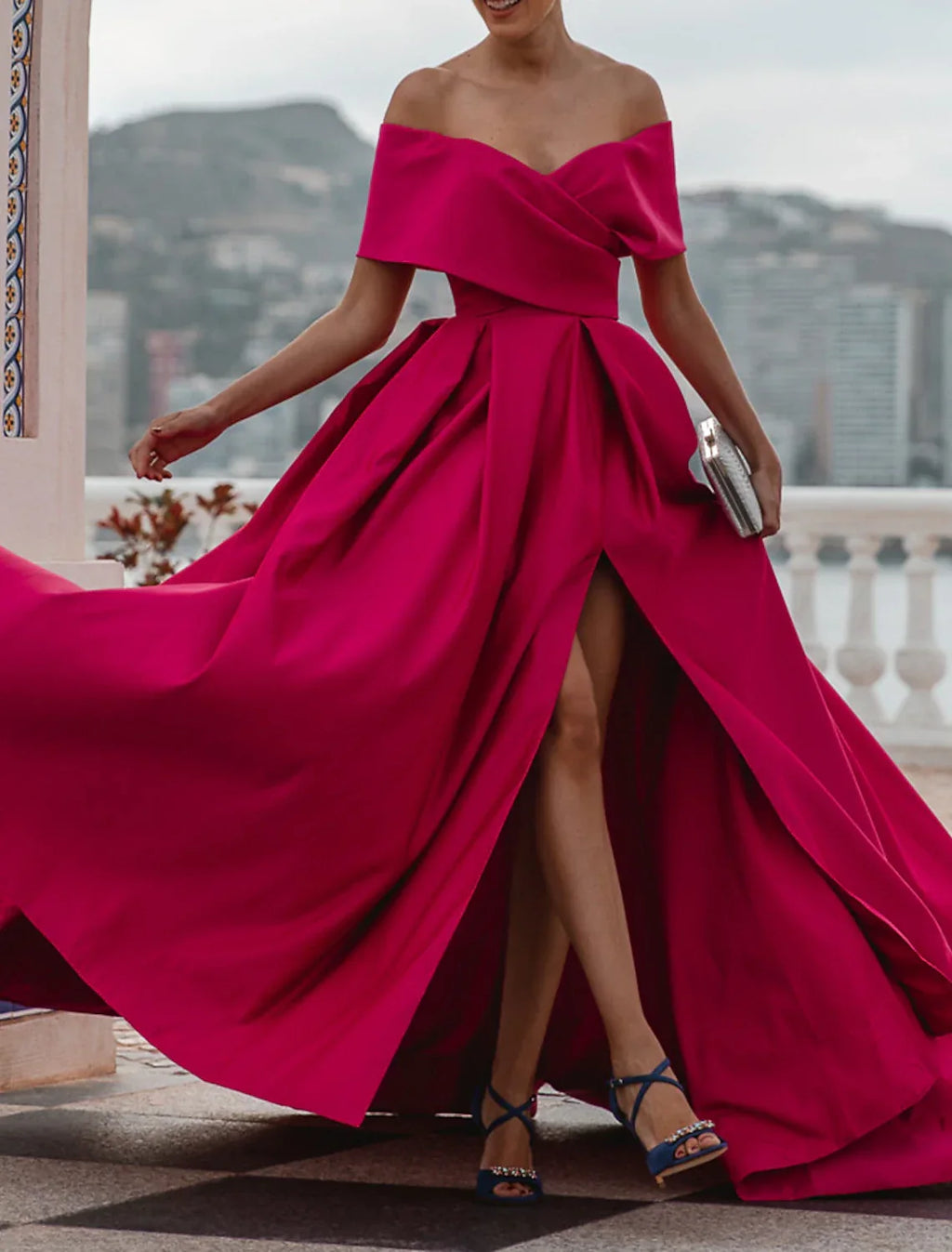 Evening Gown Party Dress Celebrity Style Dress Formal Wedding Court Train Sleeveless Off Shoulder Bridesmaid Dress with Ruched