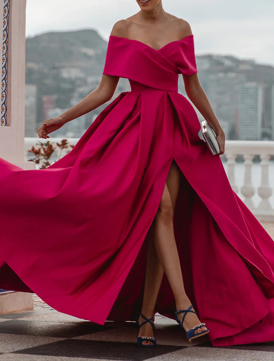 Evening Gown Party Dress Celebrity Style Dress Formal Wedding Court Train Sleeveless Off Shoulder Bridesmaid Dress with Ruched