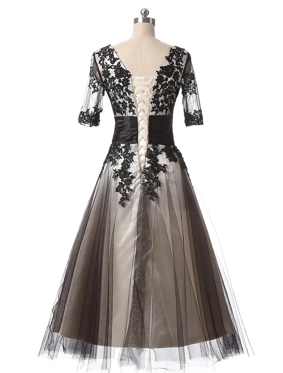 Evening Gown Dress Wedding Guest Ankle Length Half Sleeve Neck with Appliques