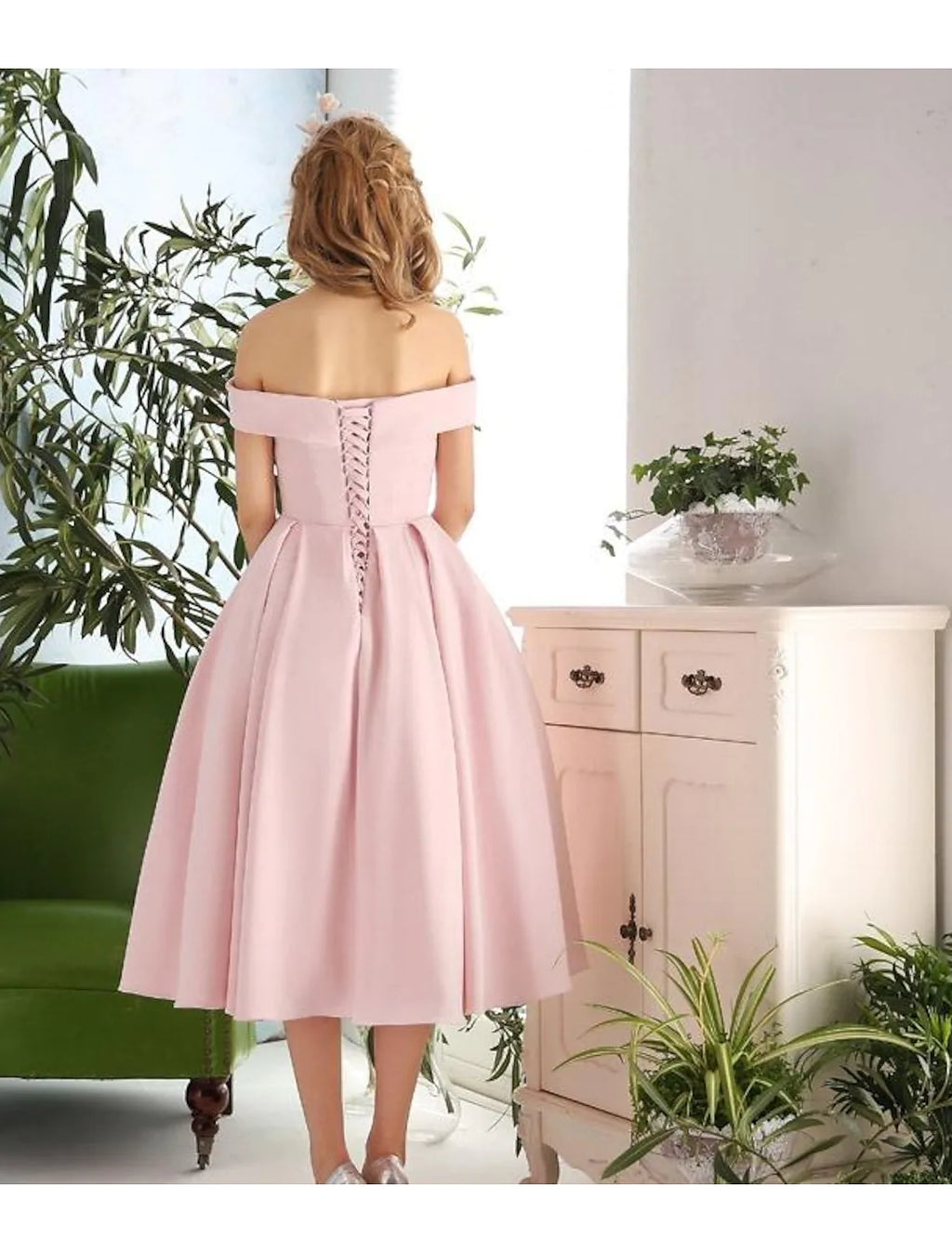 Cocktail Dresses Vintage Dress Engagement Sleeveless Off Shoulder Fabric with Pleats