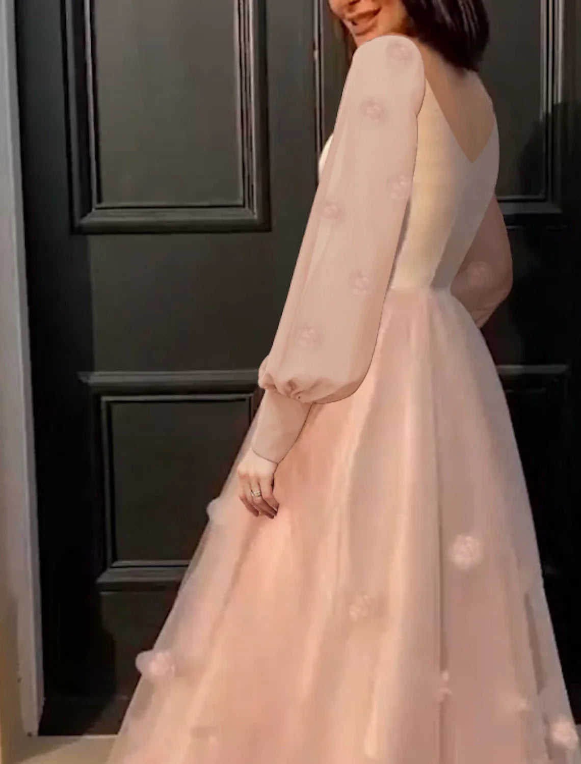 Maxi Dress Sweet 16 Birthday Floor Length Long Sleeve Scoop Neck with Appliques Butterfly