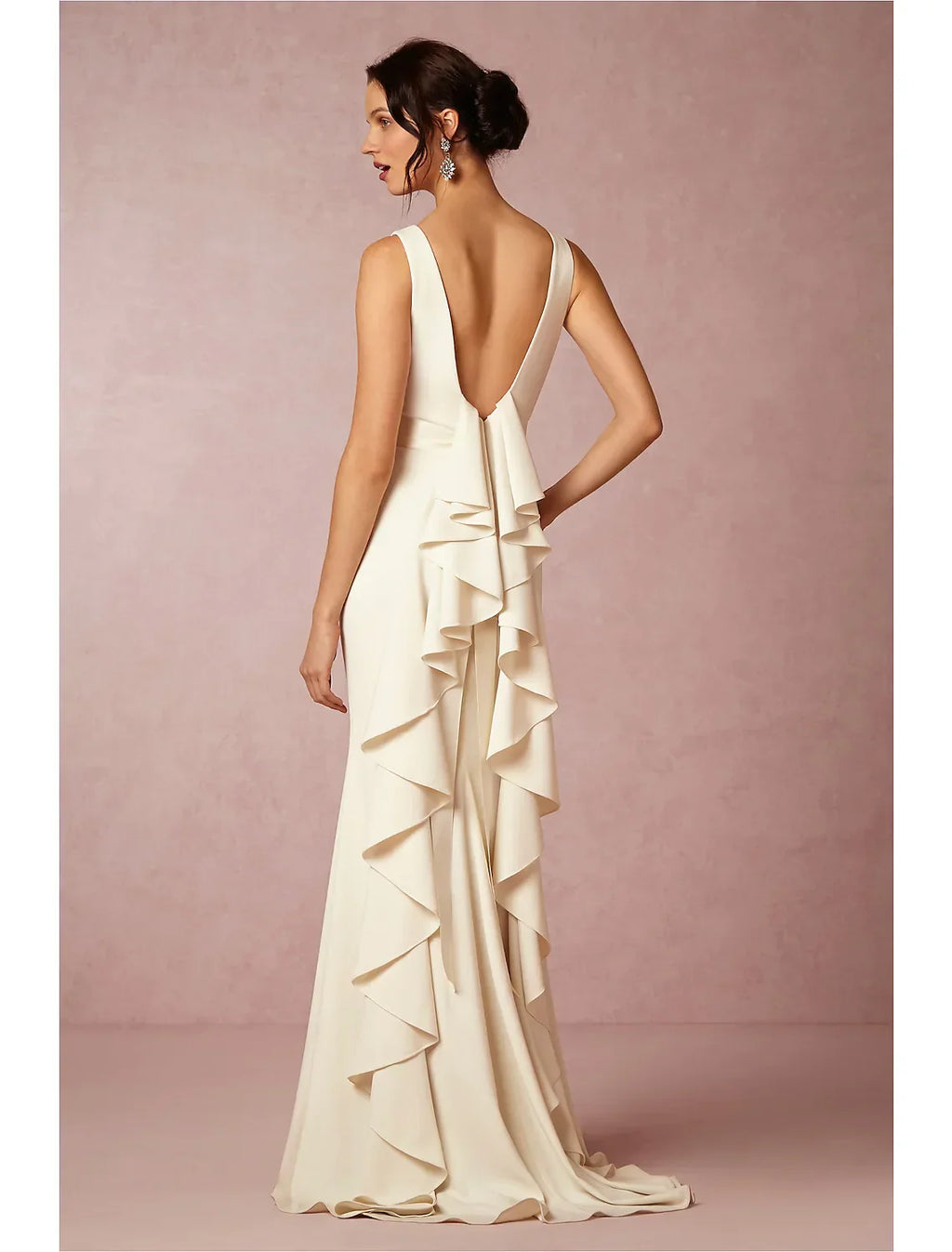 Open Back Casual Wedding Dresses Sleeveless Charmeuse With Draping