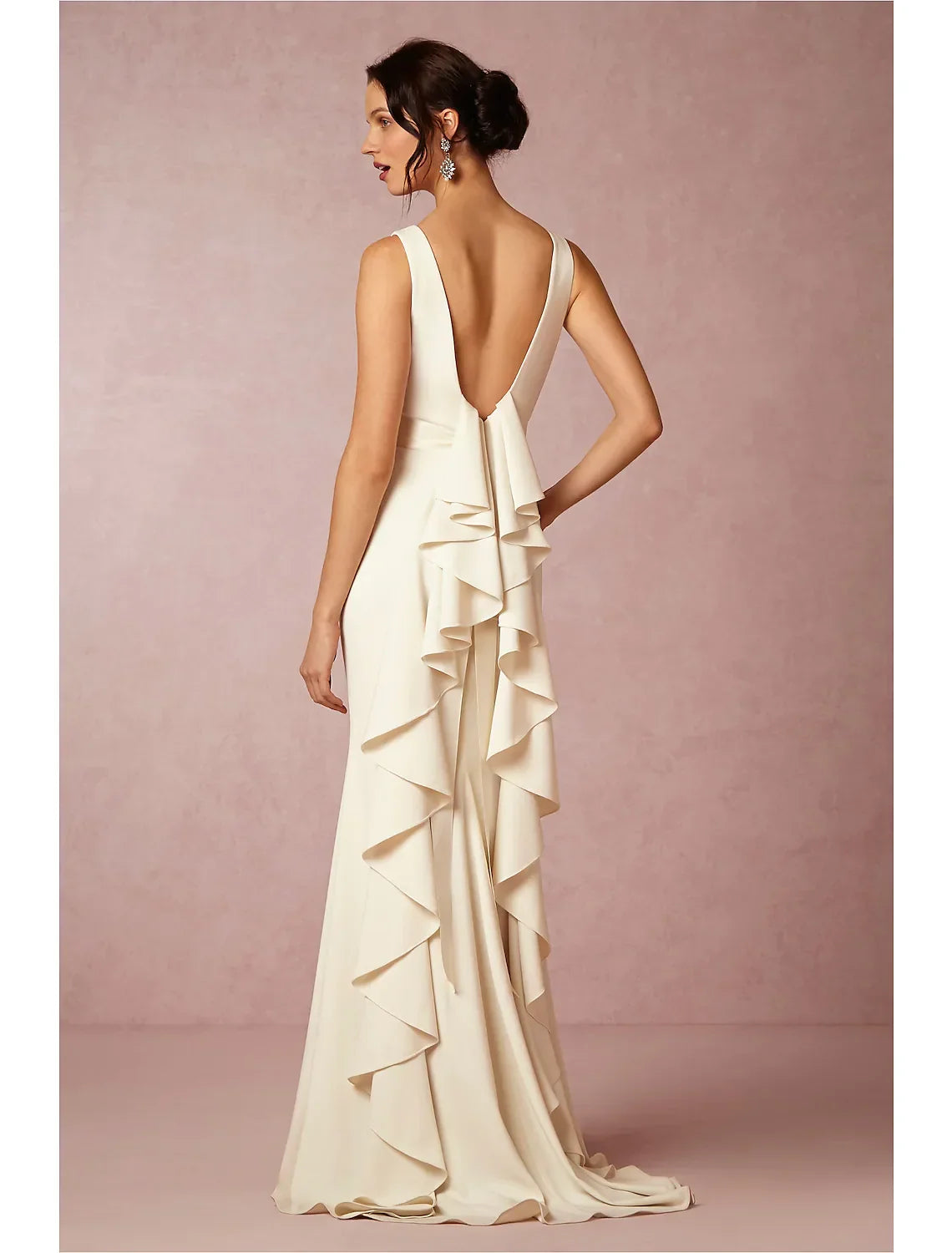 Open Back Casual Wedding Dresses Sleeveless Charmeuse With Draping