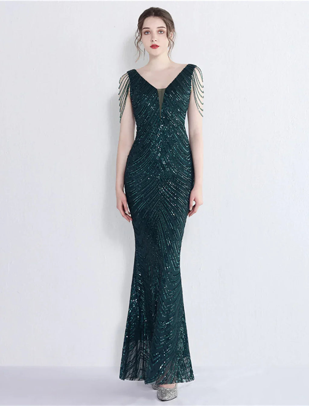 Evening Gown Sexy Dress Formal Floor Length Sleeveless V Neck with Tassel