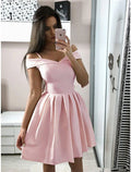 Pink Cocktail Dresses Minimalist Dress Homecoming Party Wear Knee Length Sleeveless V Neck Dress Fabric with Pleats