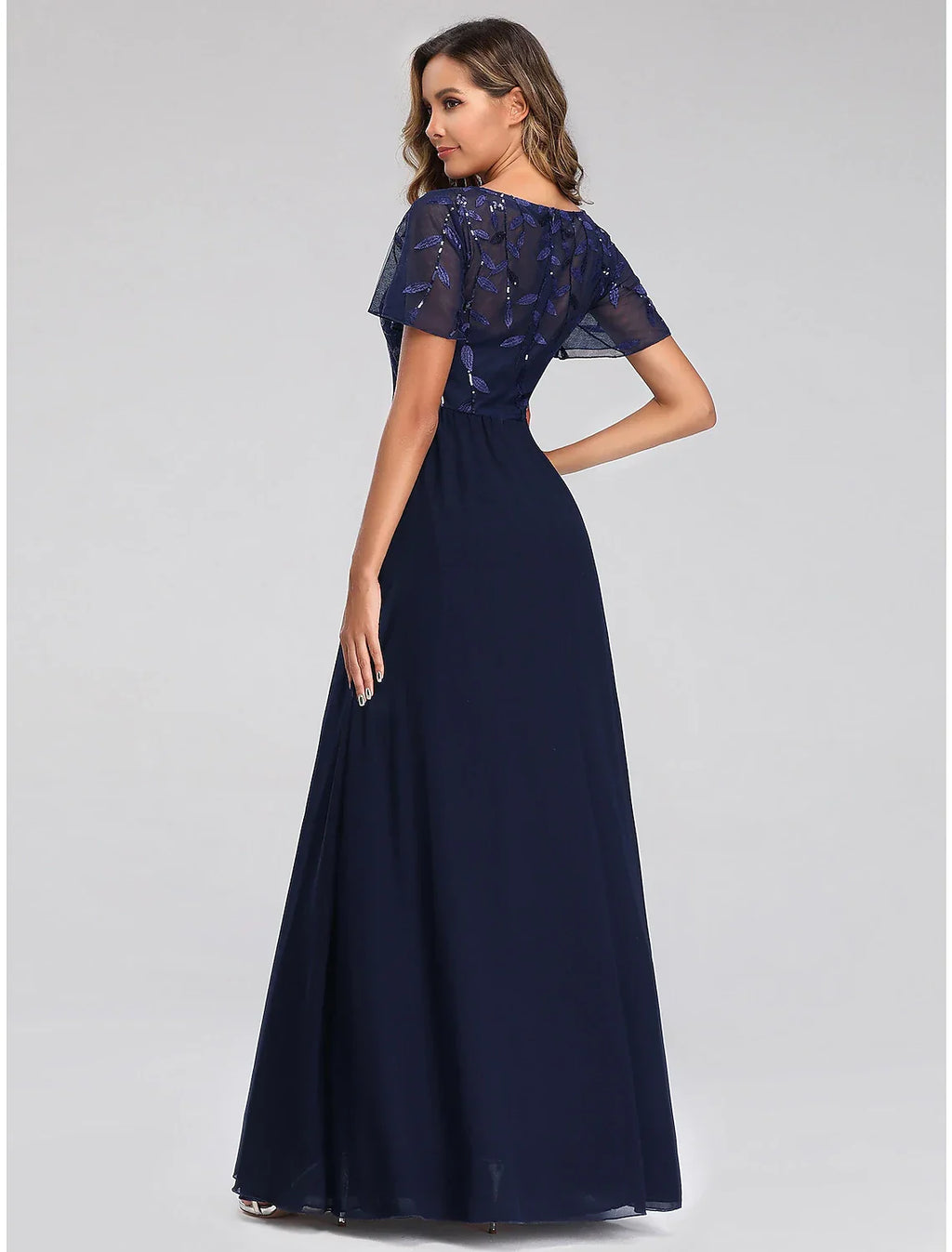 Wedding Guest Dresses Elegant Dress Fall Floor Length Short Sleeve V Neck Bridesmaid Dress with Appliques