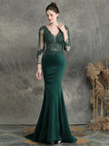 Long Sleeve V Neck Blend with Beading Appliques
