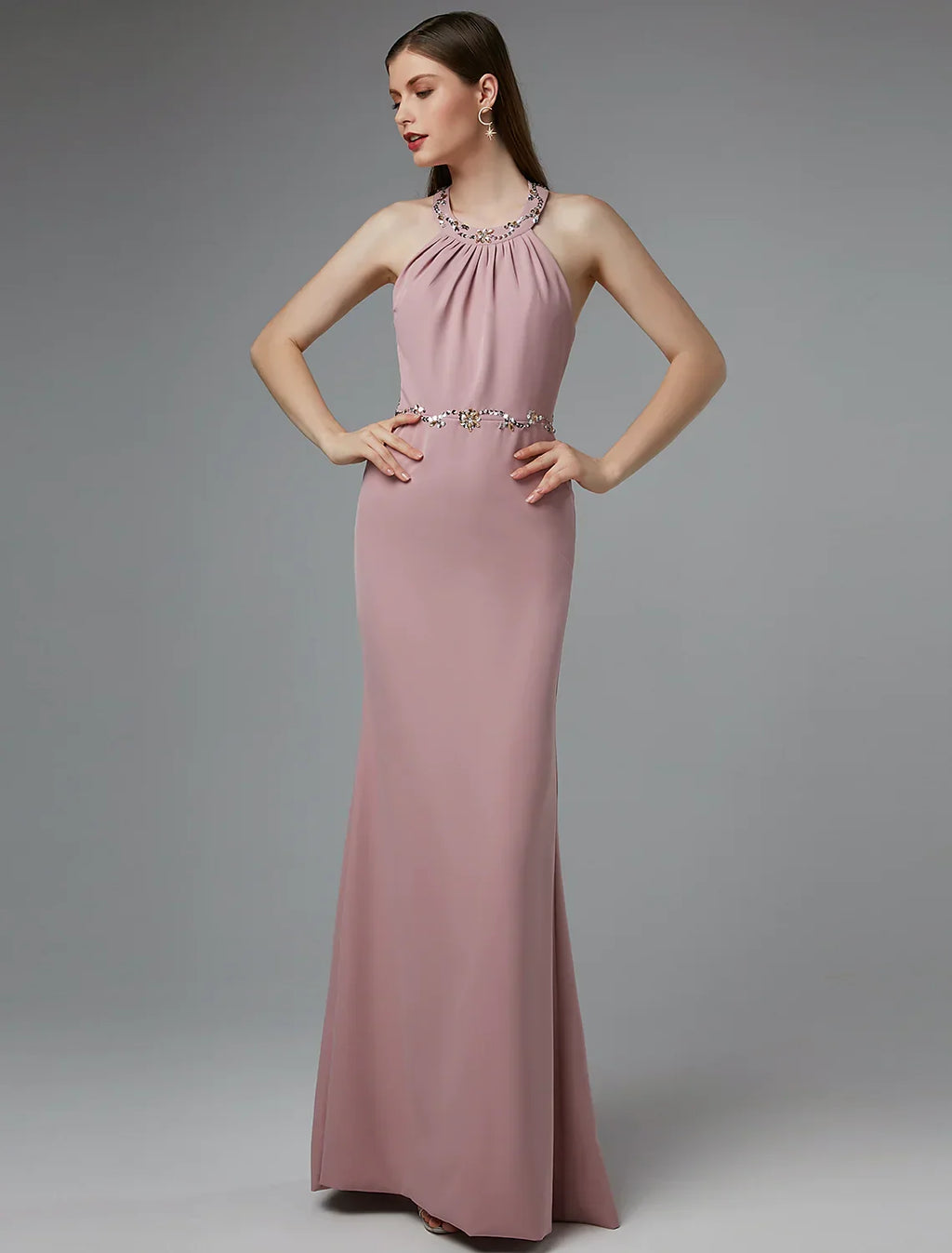 Wedding Floor Length Sleeveless Crisscross Back Beading