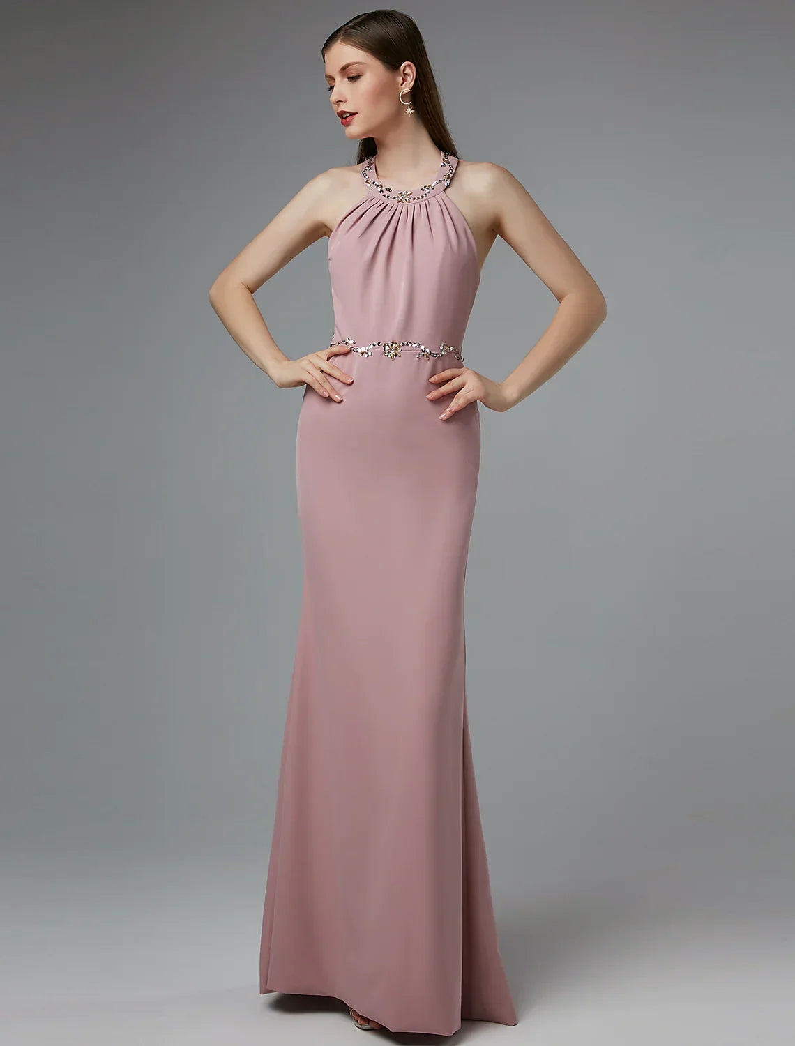 Wedding Floor Length Sleeveless Crisscross Back Beading