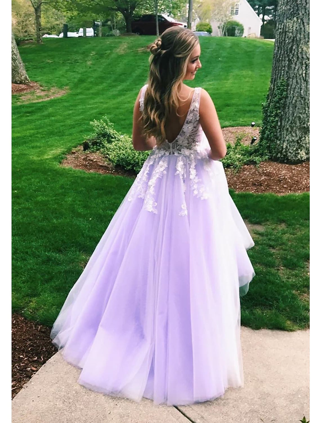 Ball Gown A-Line Prom Dresses Color Block Dress Formal Floor Length Sleeveless V Neck BacklessBack