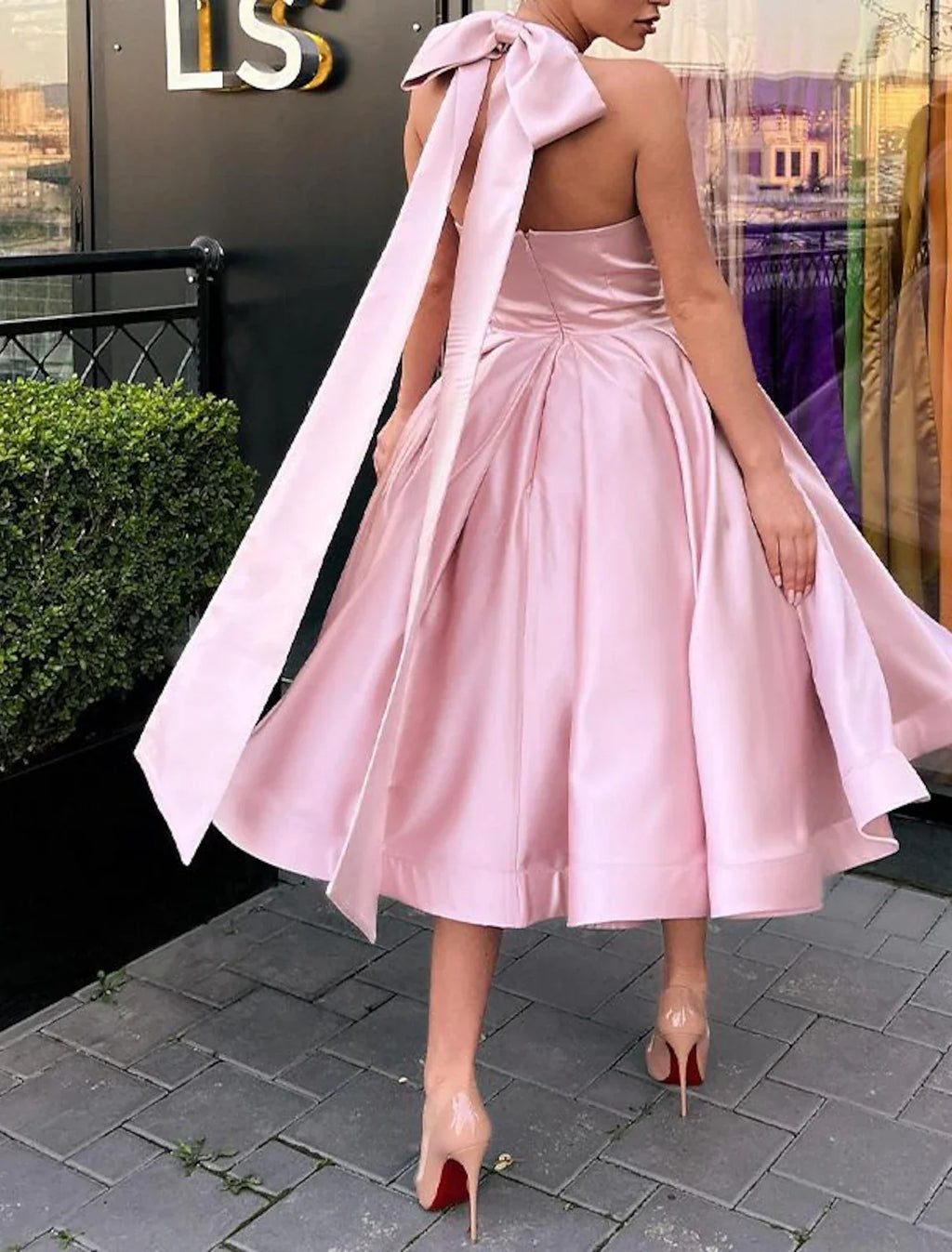 Evening Gown Plus Size Dress Homecoming Wedding Guest Ankle Length Sleeveless Halter Neck with Butterfly
