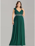 Plus Size Wedding Guest Prom Dress V Neck Backless Sleeveless Floor Length with Crystals Beading