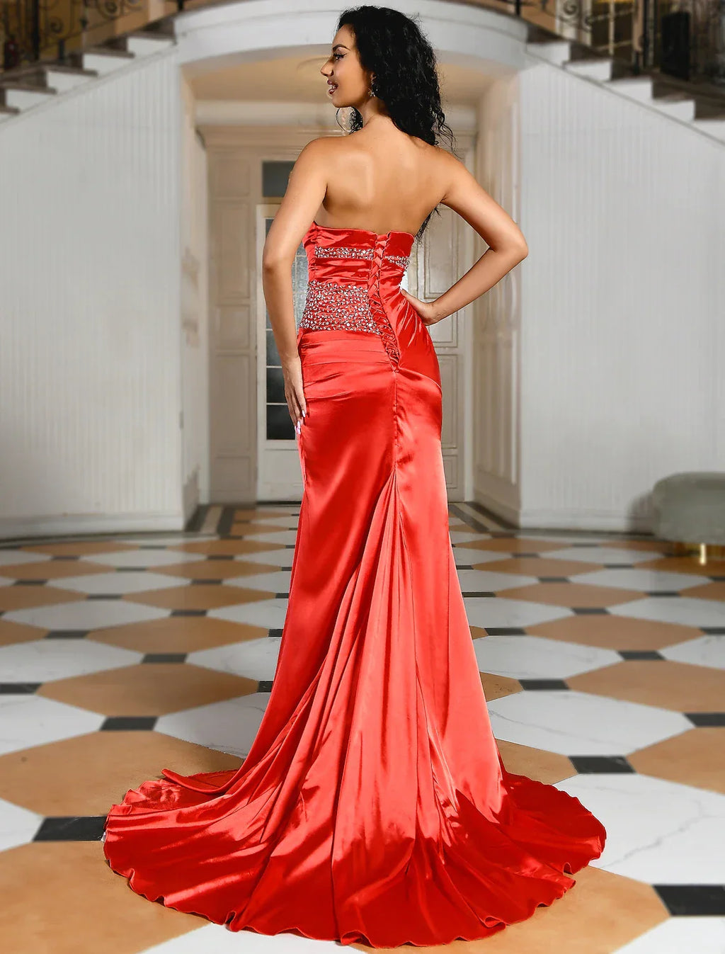Sparkle Shine Wedding Guest Formal Evening Dress Strapless Sleeveless with Crystals