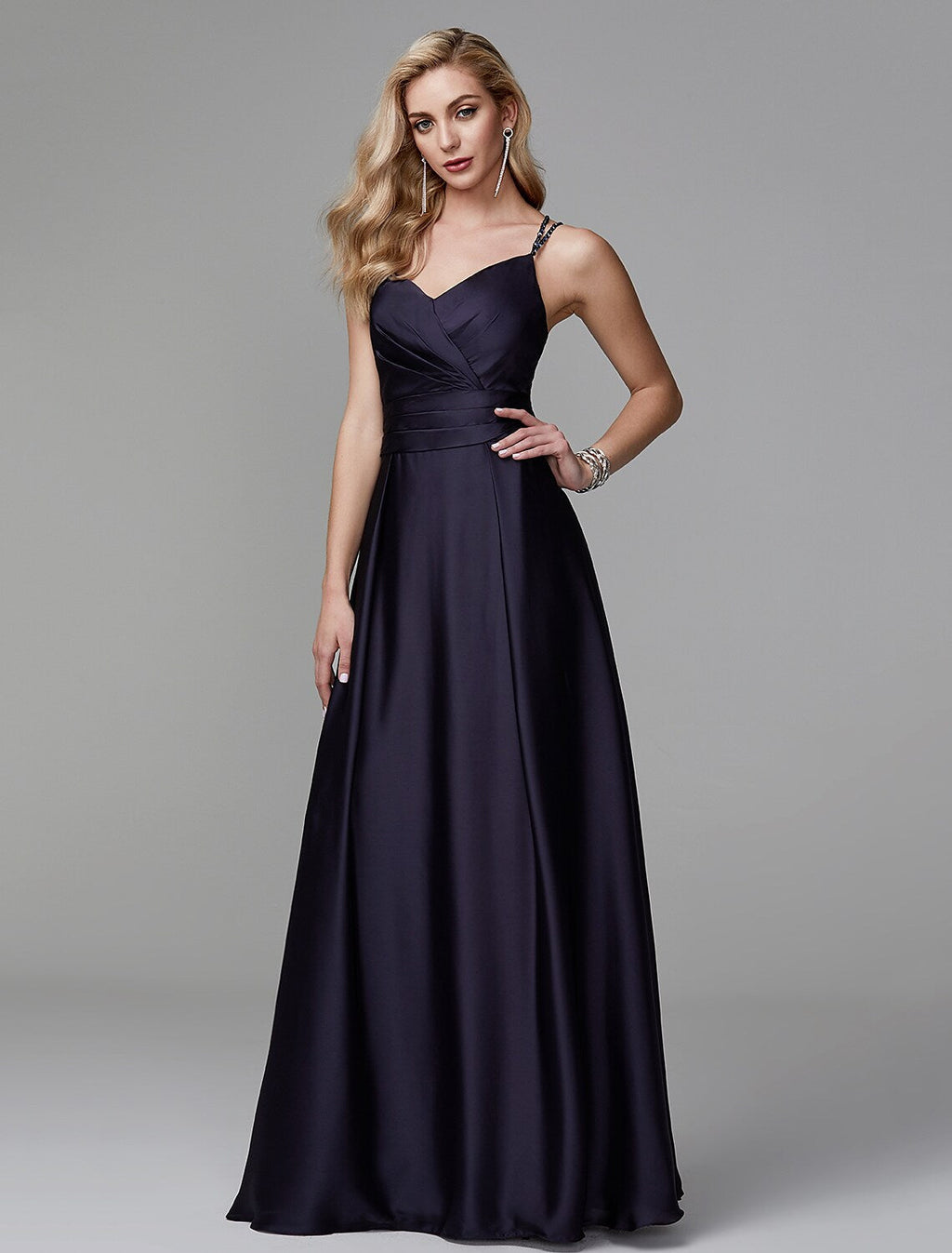 Evening Party Floor Length Sleeveless Strap Crisscross Back Beading
