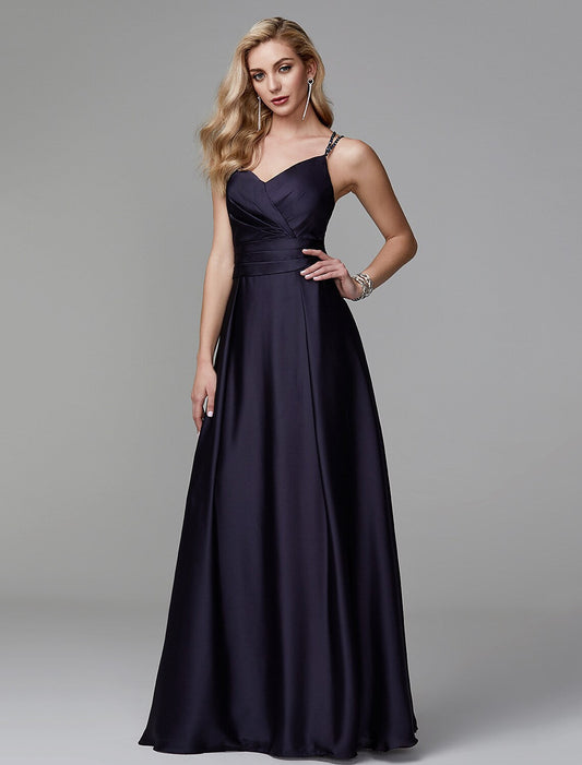 Elegant Red A-Line Classic-Neck Sleeveless Classic-Back Floor-Length Prom Dress