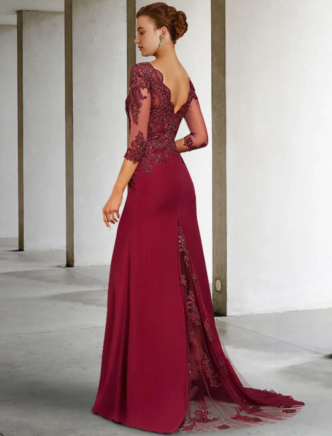Mother of the Bride Dress Luxurious Elegant V Neck Length Sleeve with Appliques