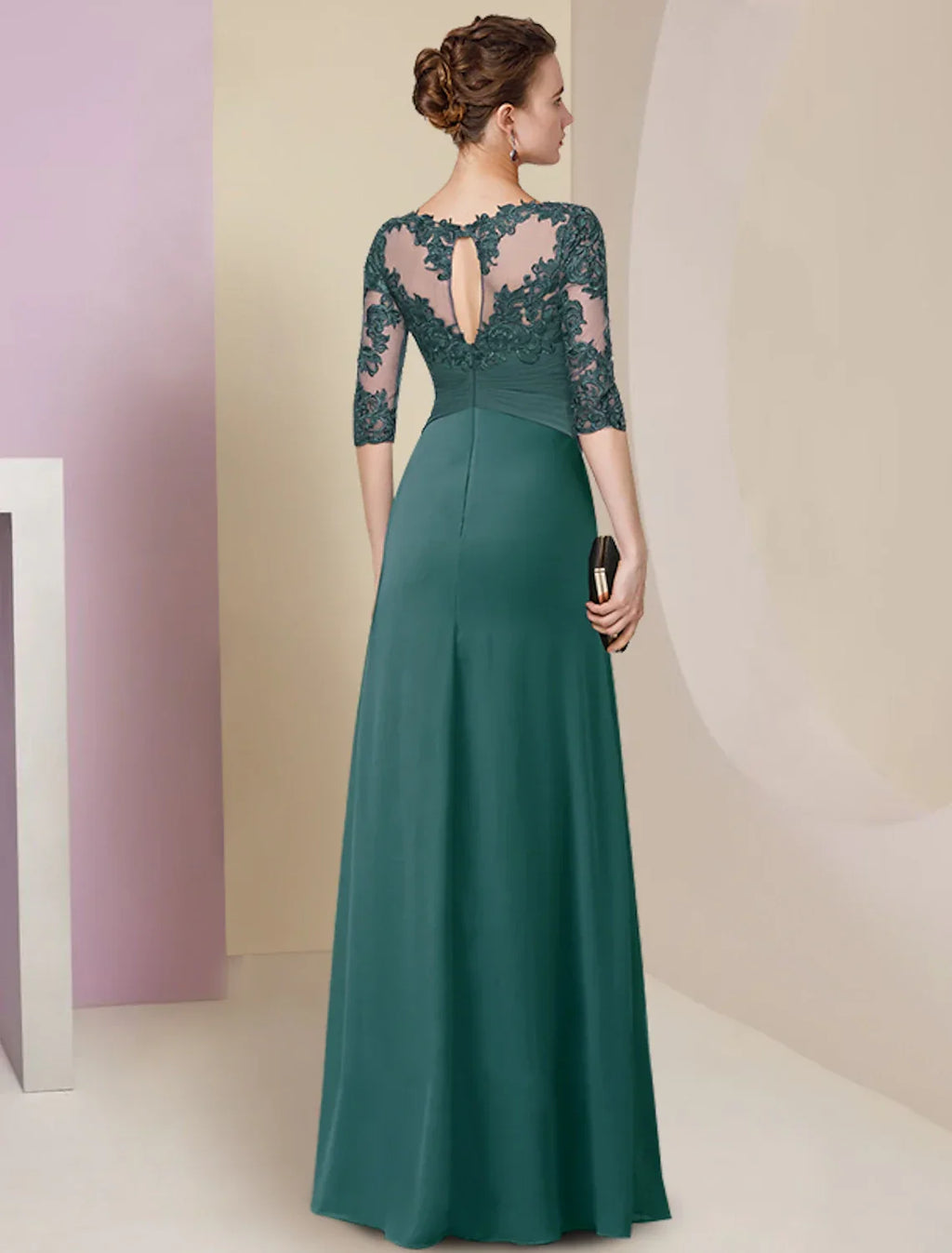 Sheath / Column Mother of the Bride Dress Simple Elegant Jewel Neck Floor Length Half Sleeve with Pleats Solid Color