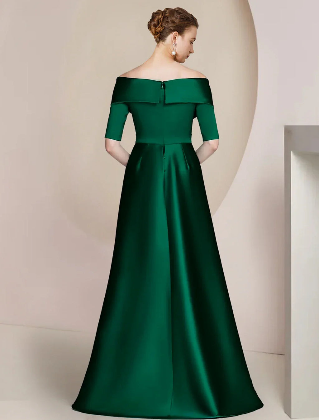 Sheath / Column Mother of the Bride Dress Formal Wedding Guest Party Elegant Formal Party Half Sleeve Off Shoulder Floor Length with Overskirts Ruching