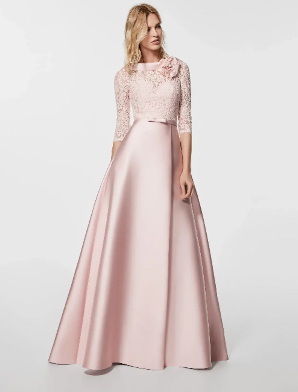 Evening Gown Minimalist Dress Wedding Guest Floor Length Half Sleeve Jewel Neck with Sash / Ribbon