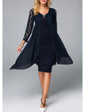 Sheath / Column Mother of the Bride Dress Plus Size Jewel Neck Knee Length 3/4 Length Sleeve with Crystals