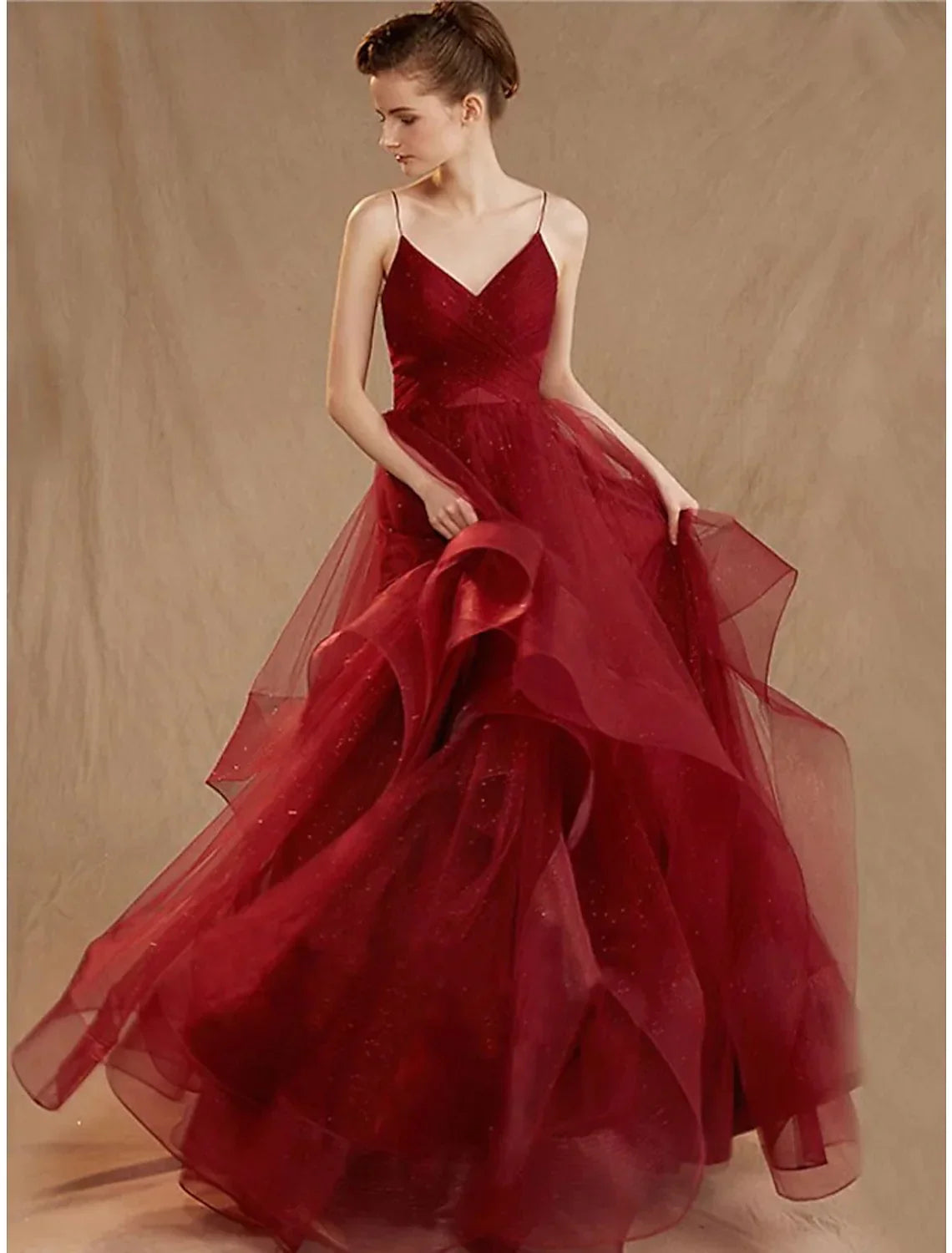 Ball Gown Elegant Dress Party Wear Floor Length Sleeveless V Neck V Back